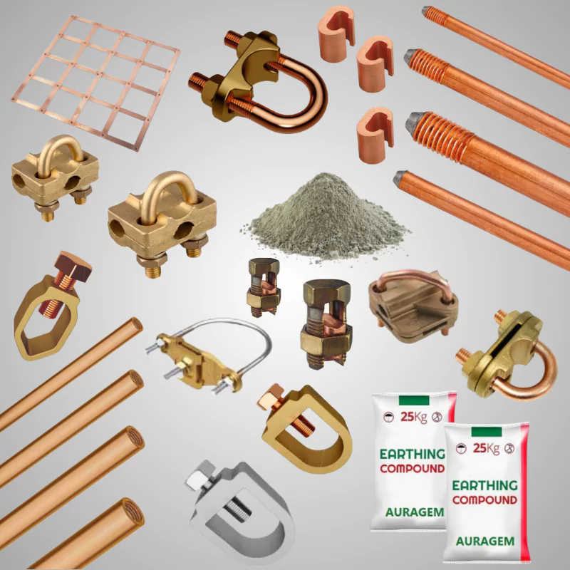 Earthing products including rods, clamps and compounds